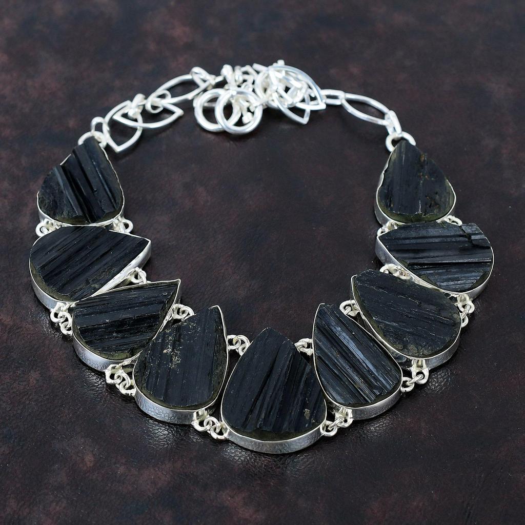 Black Tourmaline Rough Necklace Original Gemstone Necklace 925 Sterling Silver Necklace Adjustable Chain Necklace Handmade Jewelry For Gift