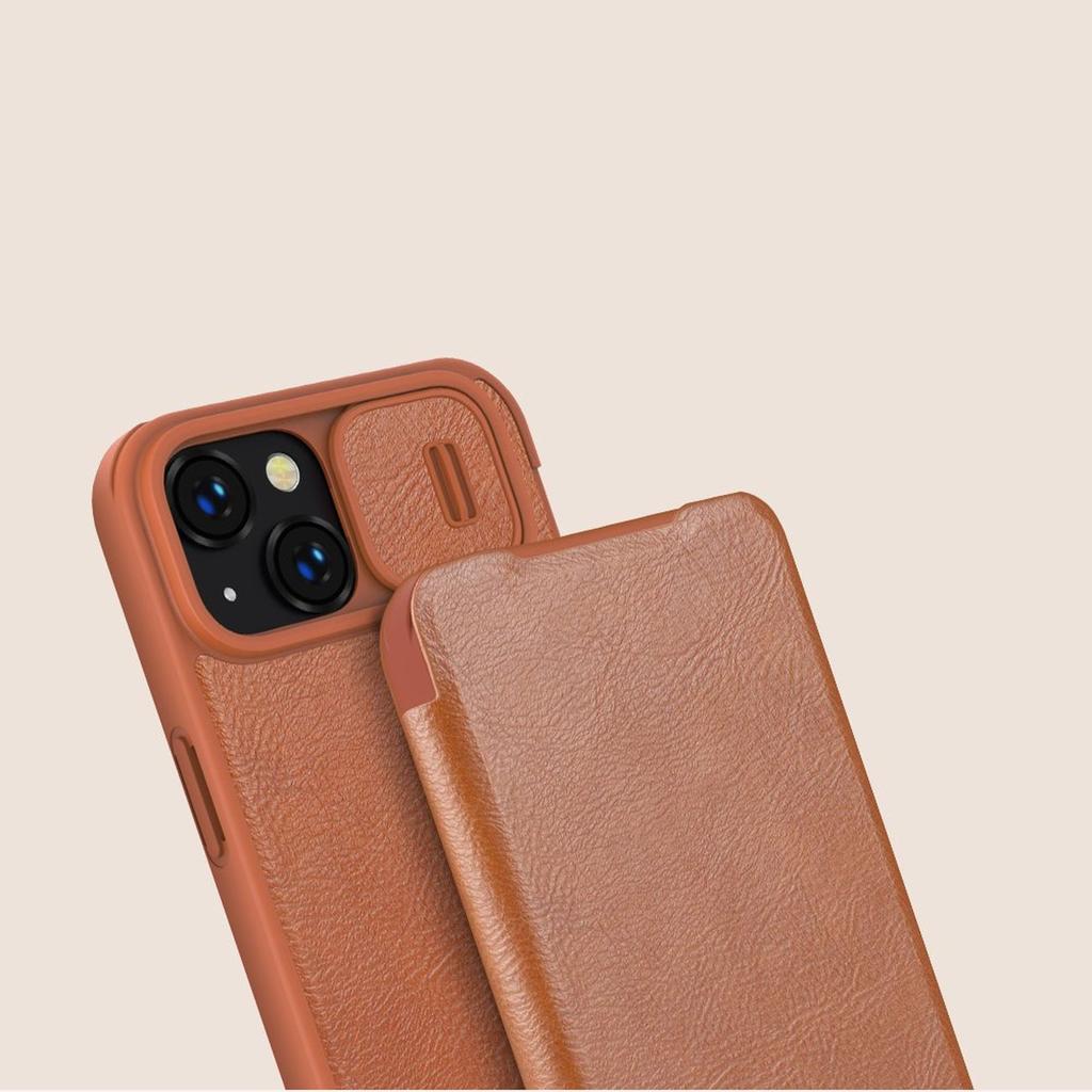 Чехол Nillkin Qin Leather для iPhone 14 Plus - черный флип-чехол с защитой камеры