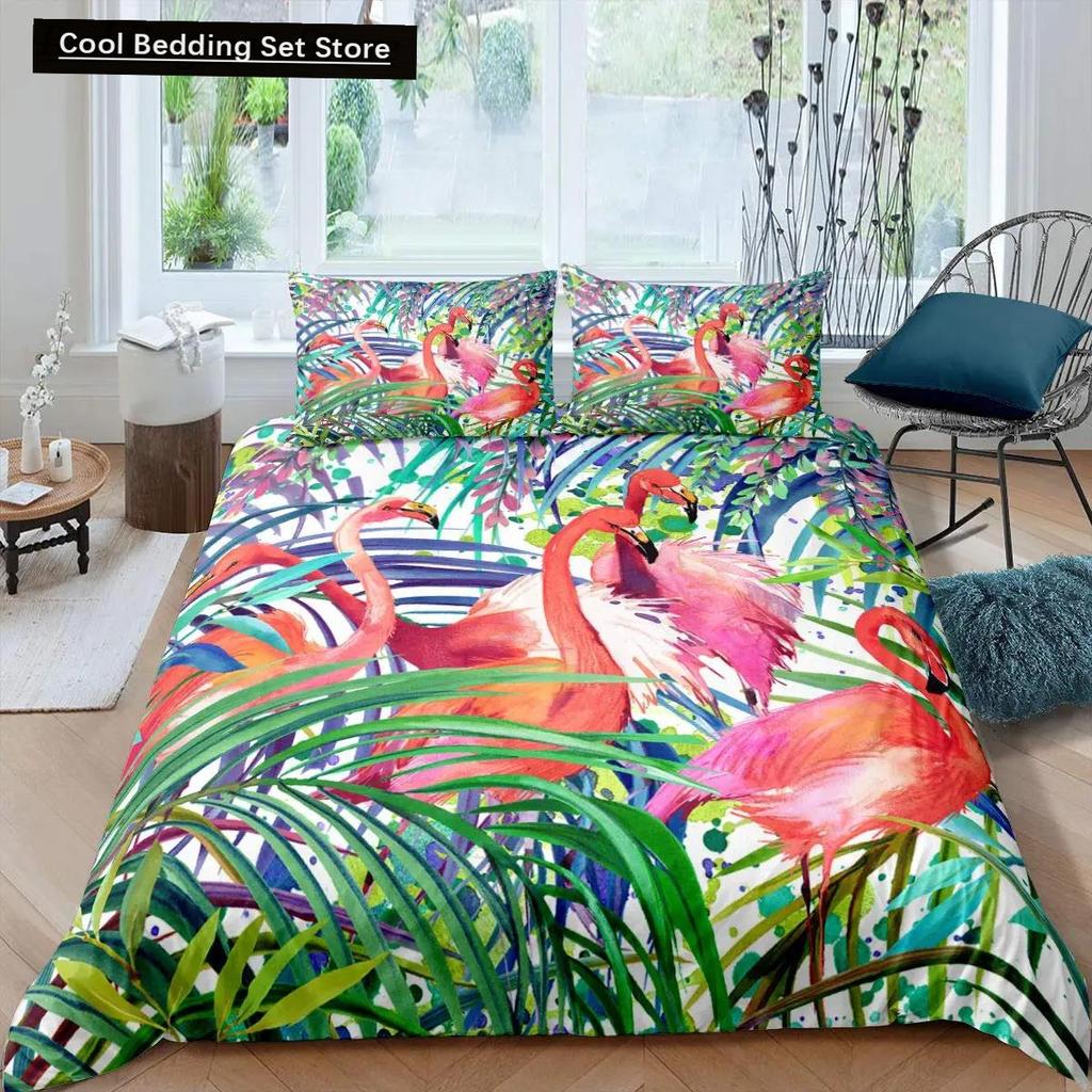 Фламинго пододеяльник комплект постельного белья для девочек цветы тропические животные розовый цветочный полиэстер одеяло покрывало для девочек детей женщин