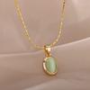 Colorful Stone Opal Oval Necklace For Women Gold Color Stainless Steel Chain Stone Pendant Necklace Classic Aesthetic Jewelry