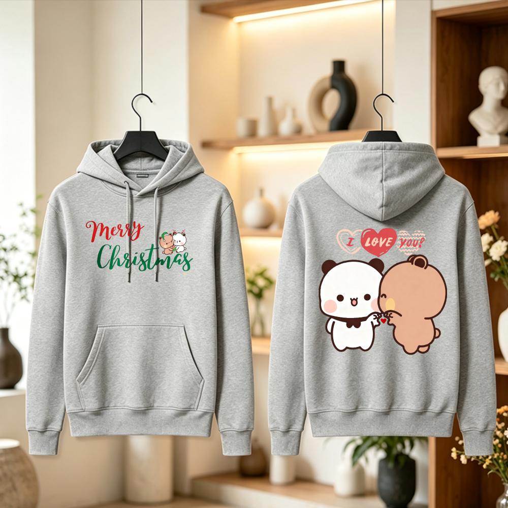 True Love BUBU DUDU Couple 2026 Sticker Hoodie King Bear Couple Hoodie I Love You Rose Crown Cape Panda Pullover Winter Hoodies