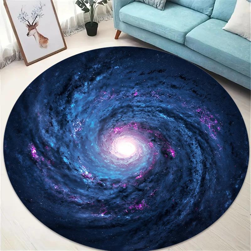 Mystical Blue  Purple Galaxy Print Round Mat – Machine Washable Indoor Rug for Bedroom  Living Room