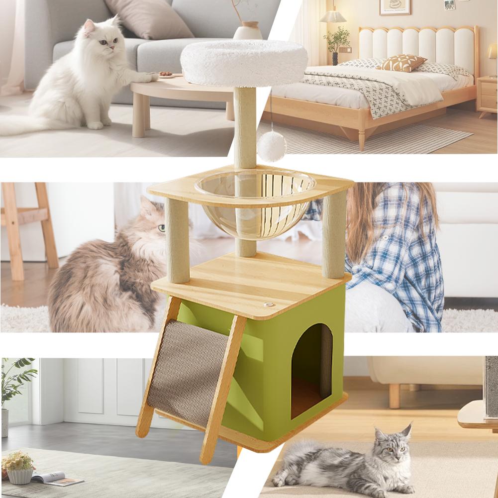 Зеленое дерево для кошек с домиками для кошек Когтеточки Космическая капсула Игровой комплекс для кошек Башня-дерево для кошек Когтеточки Товары для домашних животных