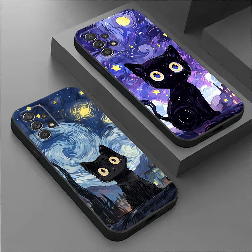 Кот Ван Гог Звездное небо Для Samsung Galaxy A55 Чехол A54 A52S A53 5G A51 A34 A35 A33 A32 A50 A72 A71 A30 A7 2018 Чехлы Мягкая обложка