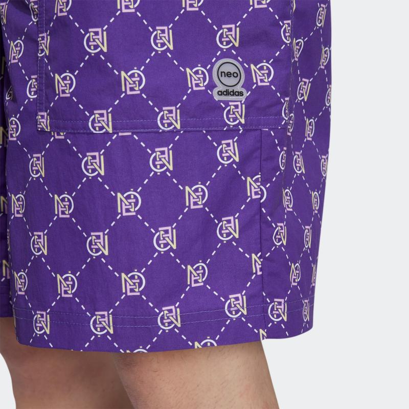 Adidas Нео сплошной принт с эластичной резинкой на талии, прямые шорты унисекс, фиолетовые HM2031