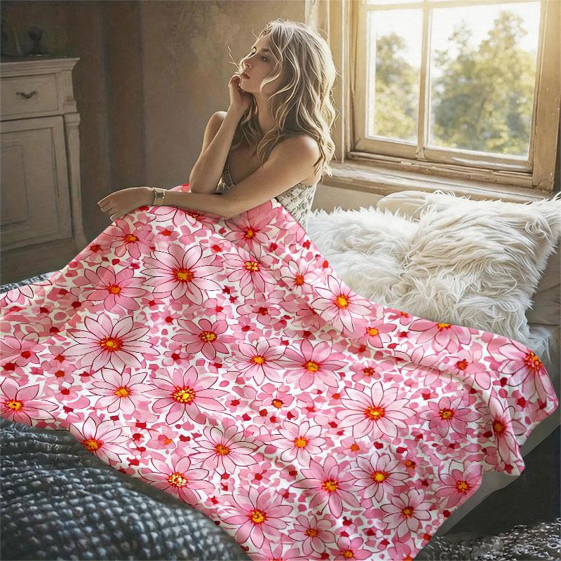 Pink Daisy Blooms Flannel Blanket Warm Soft Halloween Christmas Decorative Couch Warm Cozy All-Season Gift