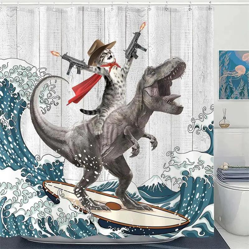 Funny Octopus Shower Curtains Marine Animal Mermaid Sailboat Vintage Nautical Map Bath Curtain Fabric Bathroom Decor with Hooks