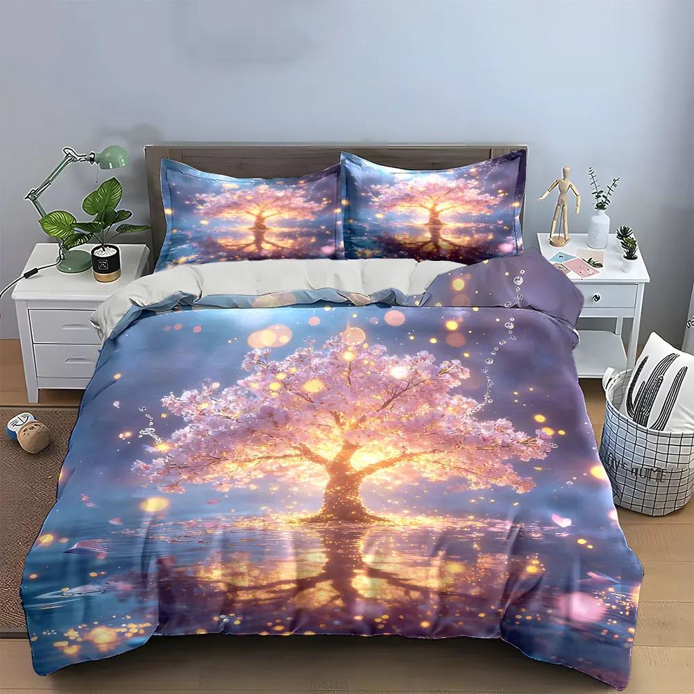 Glowing Tree Art Decoration Set Soft Comfortable Duvet Cover Bedding Set Included 1*Duvet Cover & 2*Pillowcases, gift