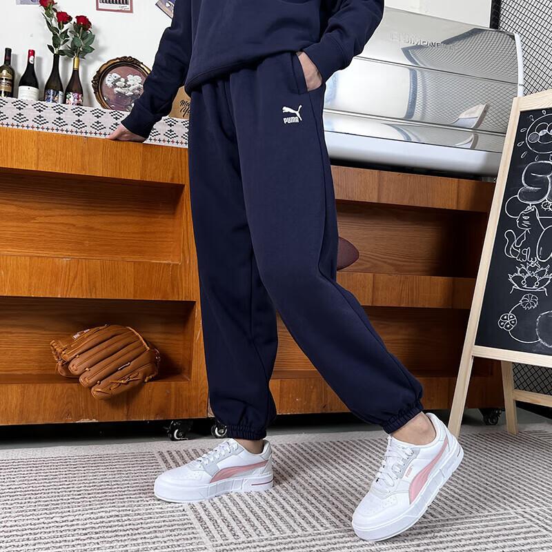 Puma Однотонные уличные теплые трикотажные спортивные брюки с флисовой подкладкой, женские, темно-синие 625304-16