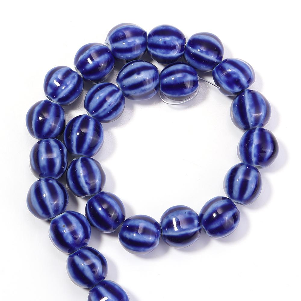 28pcs/string Pumpkin Shape Stripe Ceramics Beads Colorful Floral Glaze Porcelain Beads For DIY Charms Neckalce Bracelet Jewelry