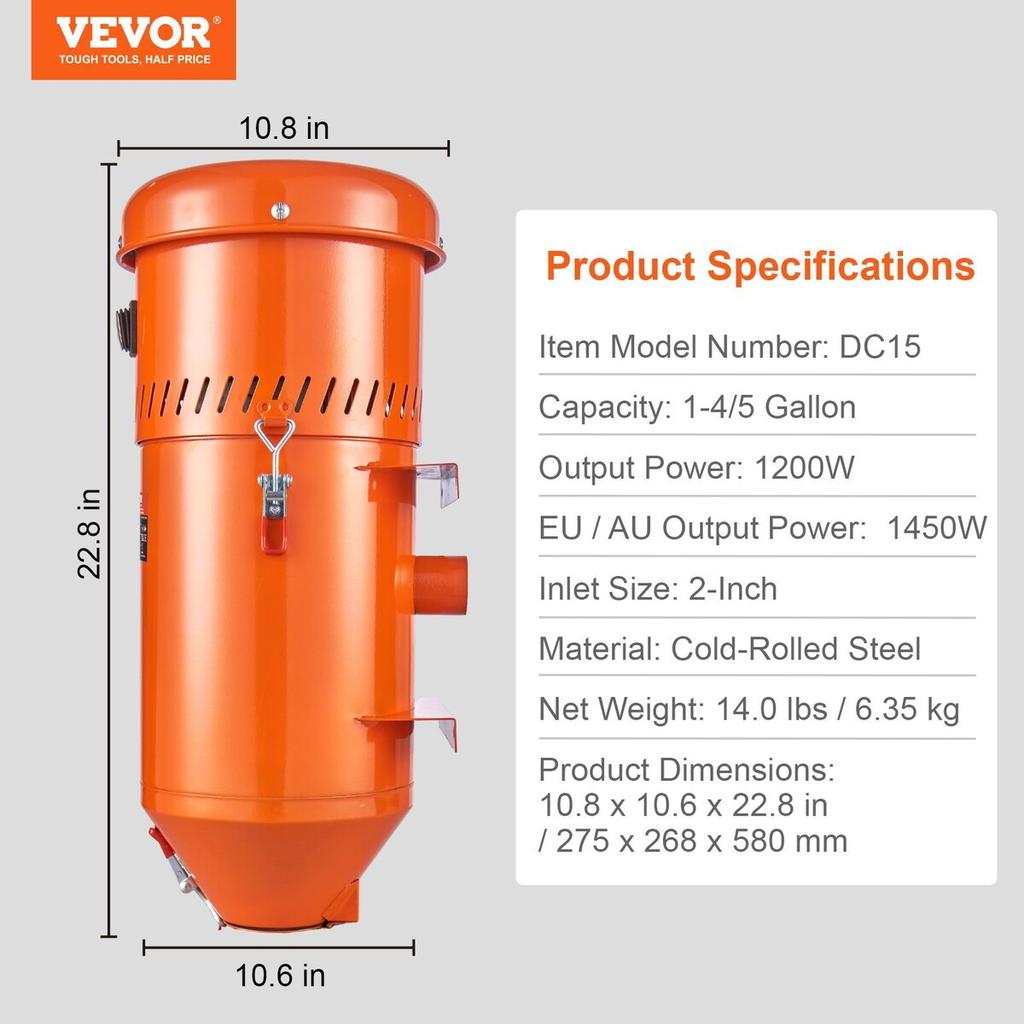 Dust Collection System: 1450W Dust Collector Media Reclaimer with 1.8 Gallon Capacity - Universal Fit for Sandblaster Cabinets and Media Blasters