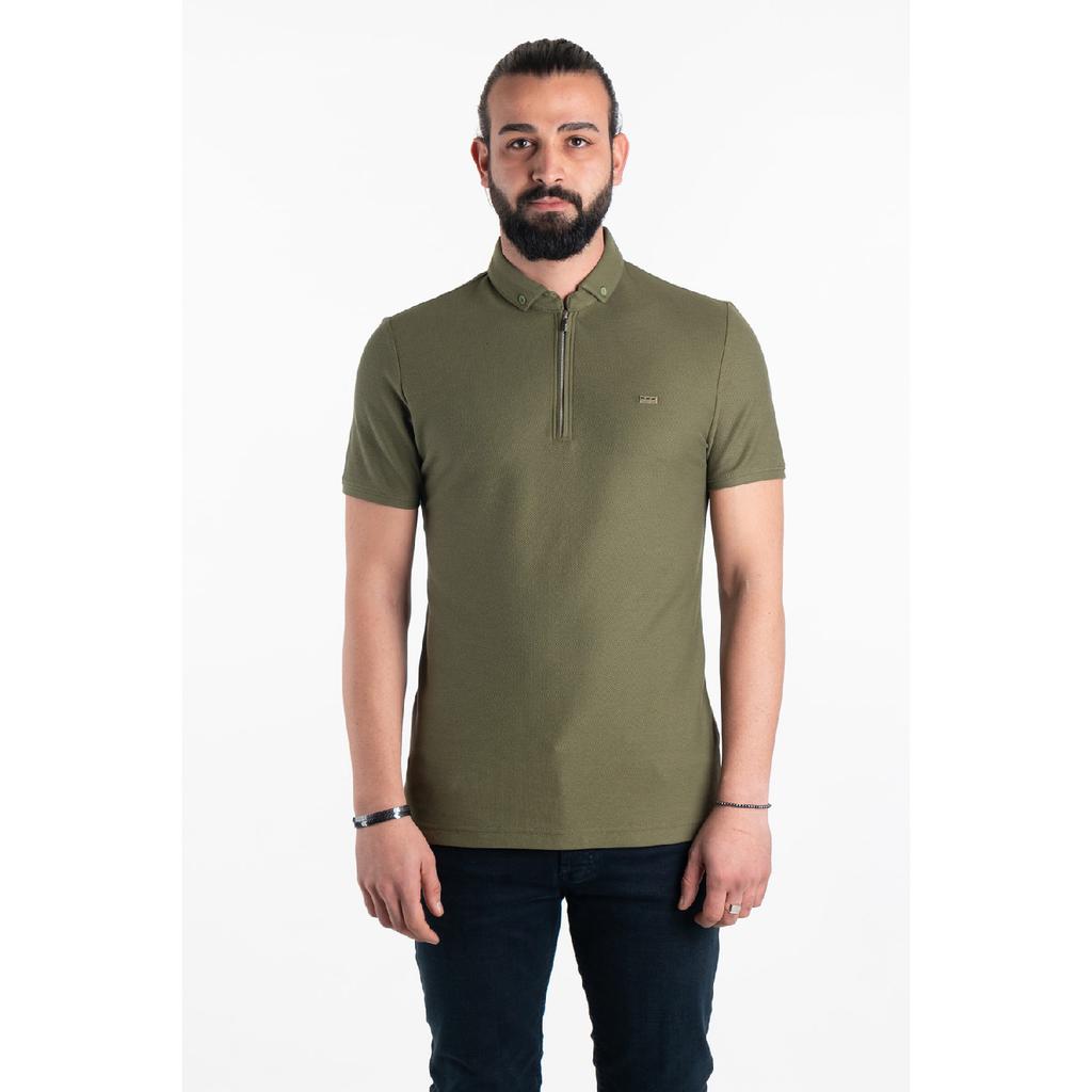 Мужская черная футболка с воротником-поло с молнией и деталями