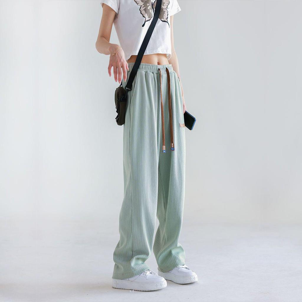 Women's High Waist Ice Silk Wide-Leg Drape Pants - Japanese Yamamoto Style, Loose & Pleated for Lazy Summer Days
