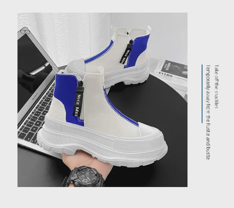 Мужские летние дышащие высокие туфли в корейском стиле на каждый день из парусины на платформе с застежкой-молнией