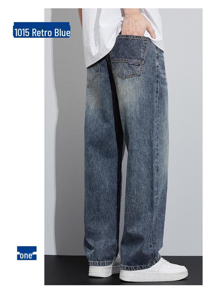 2024 Мужские эластичные прямые джинсы свободного кроя - повседневные брюки High Street Autumn