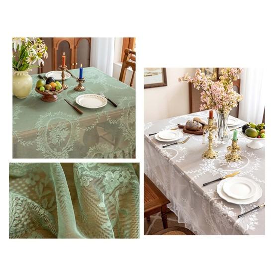Retro Table Cloth See-through Hollow Out Lace Romantic Style Round Shape Ruffle Floral Embroidery Table Protection Banquets Party Decoration