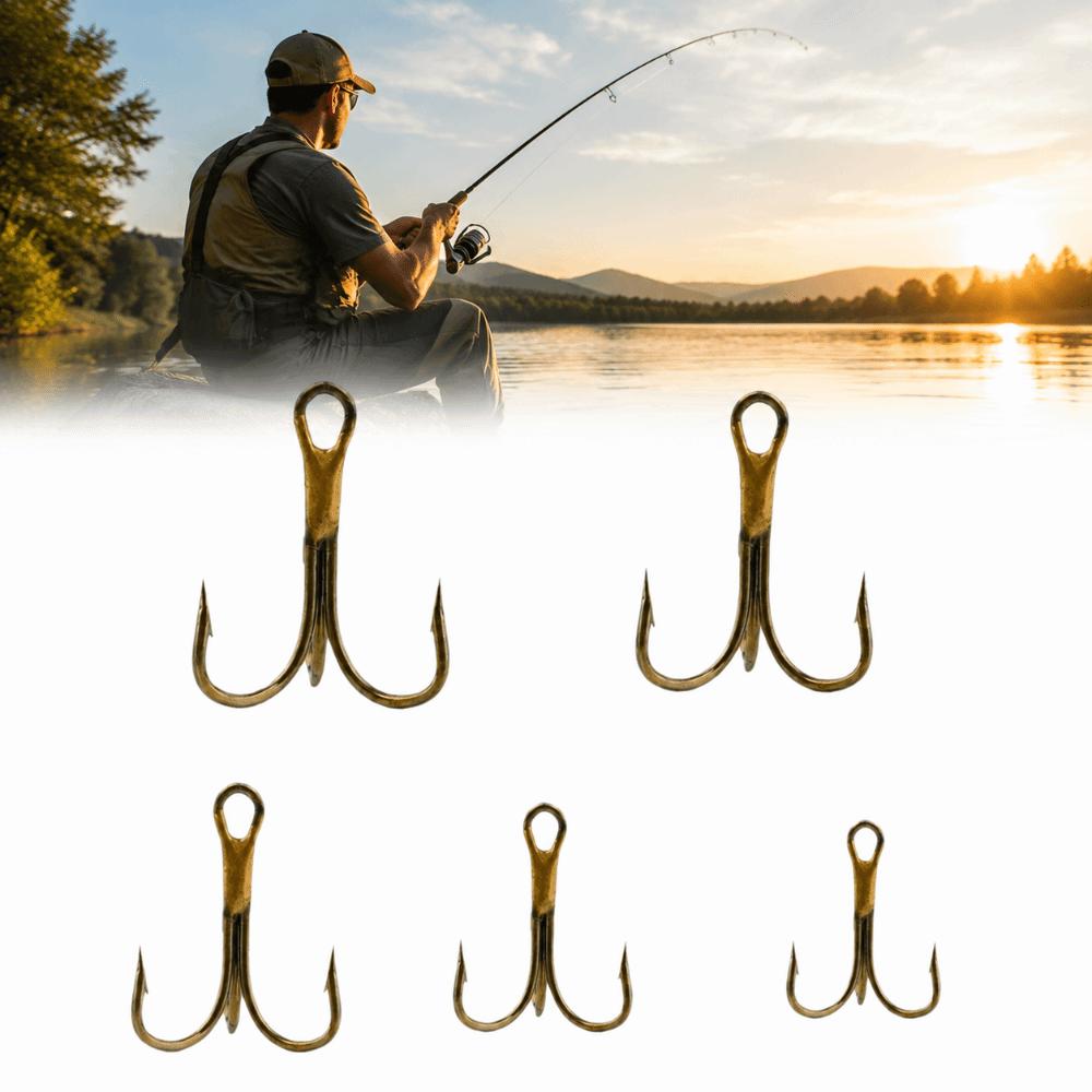 50PCS High Carbon Steel Treble Hook Set Round Bend Three Anchor Hook  Saltwater Environments