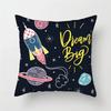 Cartoon Astronaut & Rocket Spaceship Pillow Cover Decor Space Theme Cushion Case for Sofa Bedroom, Galaxy Print  Pillow Cover