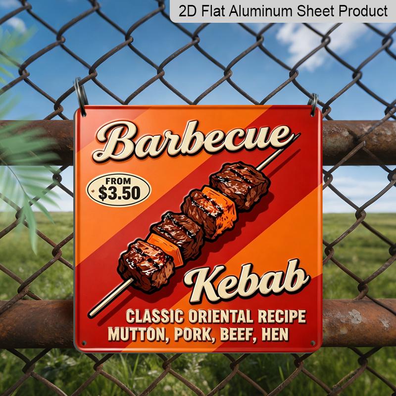 2D Flat 1pc, Vintage Metal Decorative Sign and Plaque, Featuring The Phrase 'Barbecue Skewers Classic Eastern Recipes', Retro-Themed Decoration for