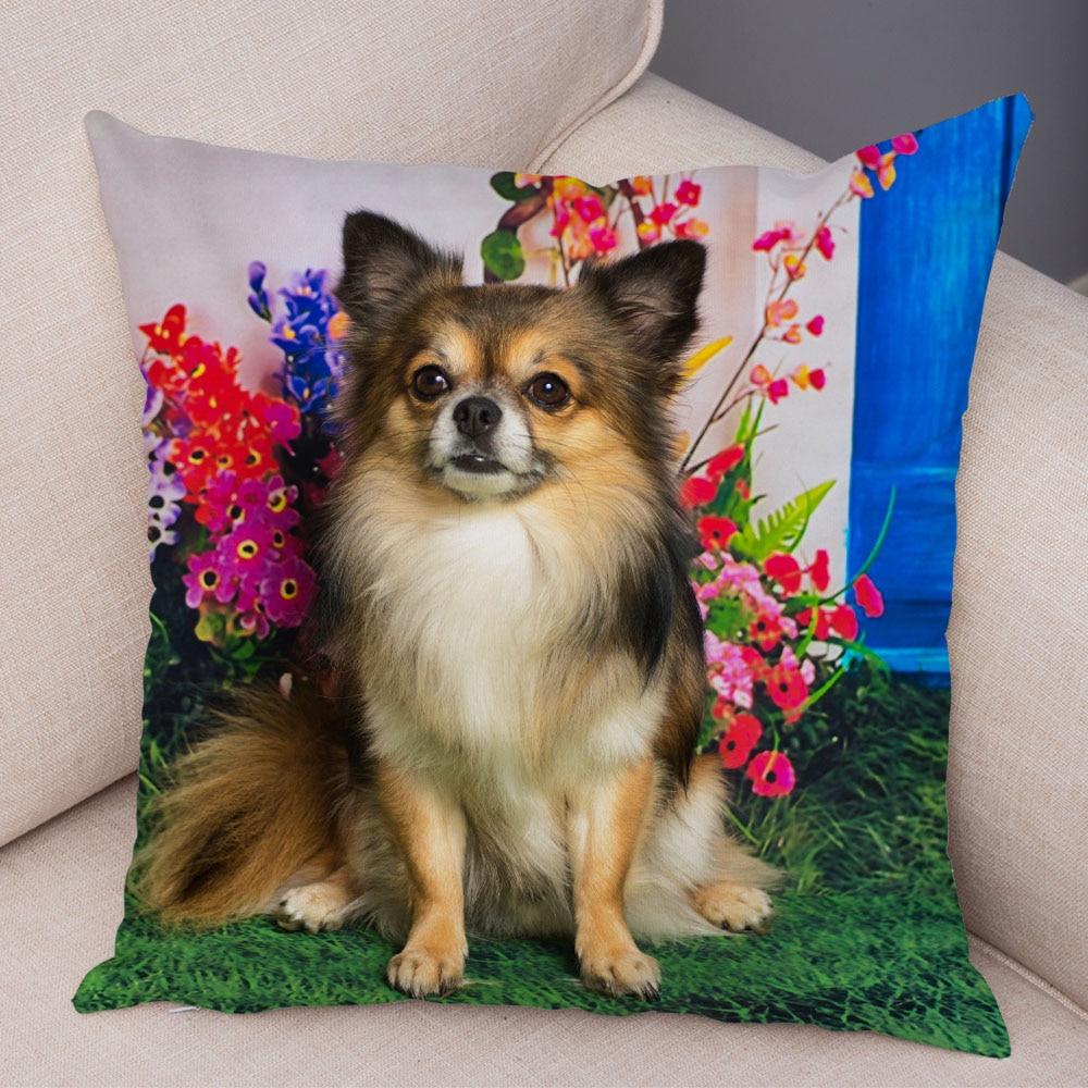 Cute Pet Animal Pillowcase Decorative Cute Puppy Chihuahua Pillowcase Soft Plush Cushion Cover for Car Sofa Home 45x45cm