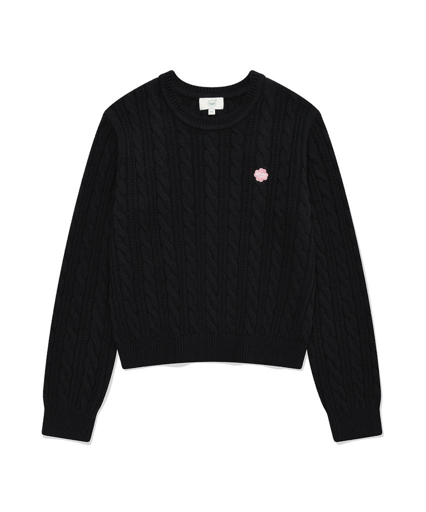 COVERNAT WOMAN Clover Heart Cable Knit Black