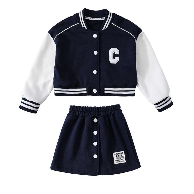 Свободная модная танцевальная одежда для девочек, весенне-осенняя бейсбольная форма большого размера, куртка, топ + юбка, комплект из 2 предметов