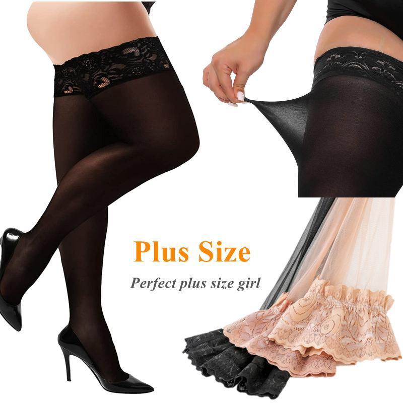 Large Size Lace Stockings Plus Big Size Fat Thigh High Socks Woman Stockings for Night Club Office Daily Wear