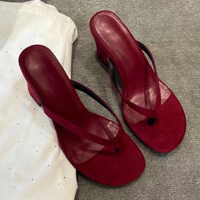 Модные женские шлепанцы Туфли на высоком каблуке Сланцы с перемычкой Модные женские сандалии Летние туфли-лодочки 2025 Пляжные шлепанцы Элегантные сандалии для женщин