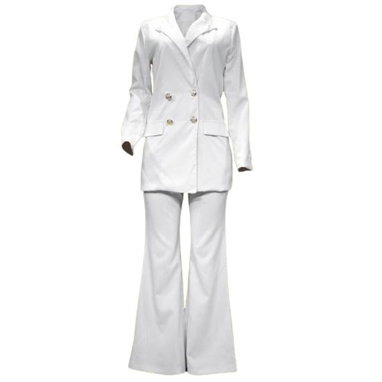 1 комплект, женский пиджак, брюки, сплошной цвет, широкие брюки, осень-зима, двубортный костюм с лацканами, комплект для офиса