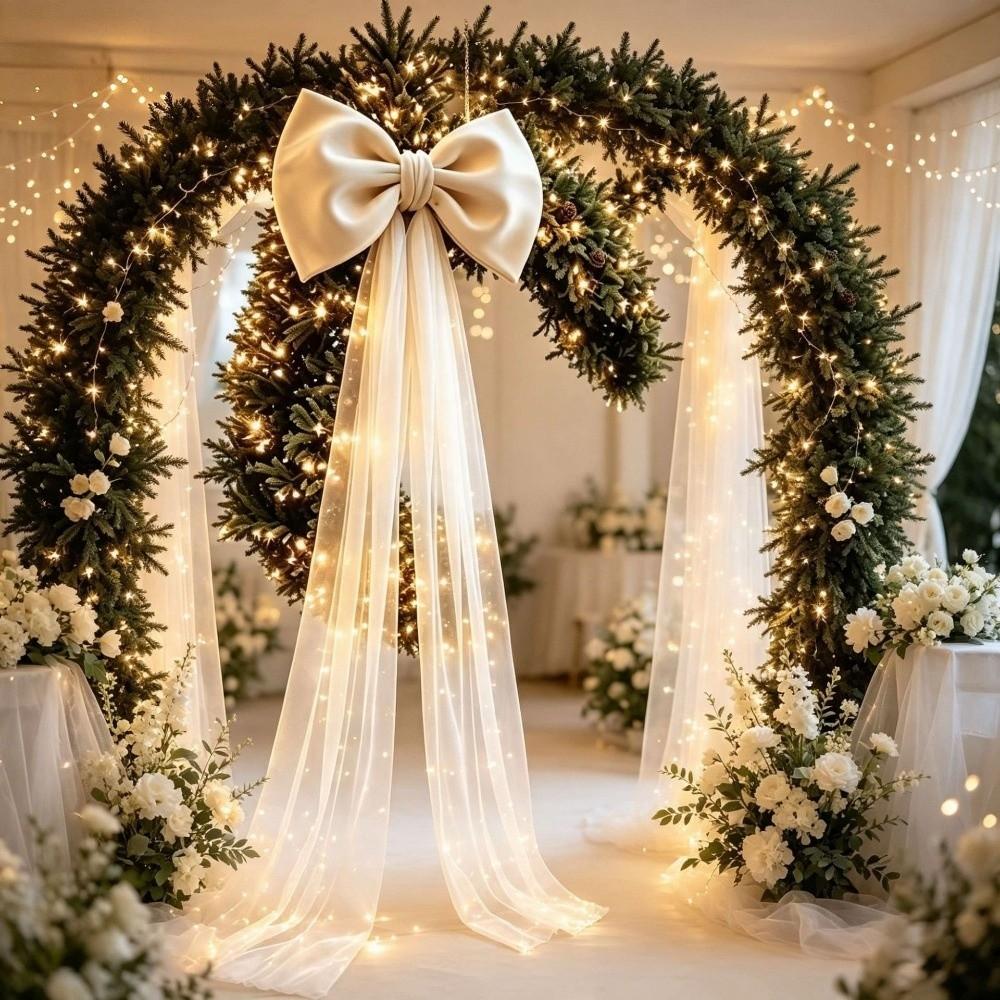 Long Tulle Drapes Christmas Tree Topper Bow Soft Velvet Tree Decorations Bow Home Table