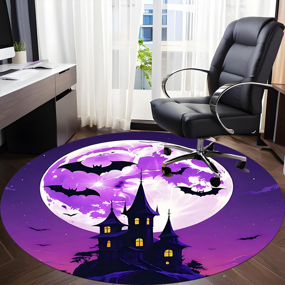 1pc Moon HauntedHouse Office Round Area Rug, Under Office Chairs Bedroom Living Room Home Decor, Room Deco, Available in Various Sizes