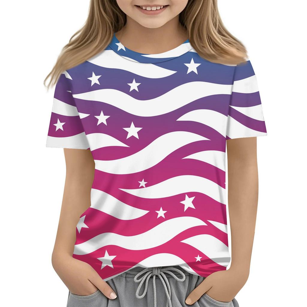 Детская модная повседневная футболка с коротким рукавом и принтом «День независимости» с круглым вырезом