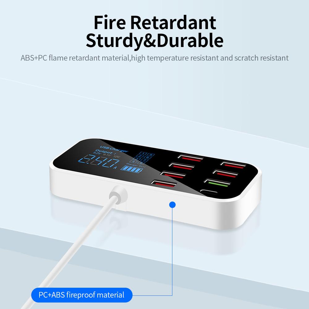 A9S+ 8 Port Car Charger with LED Display TypeC QC3.0 Quick Charging Intelligent Portable Safe