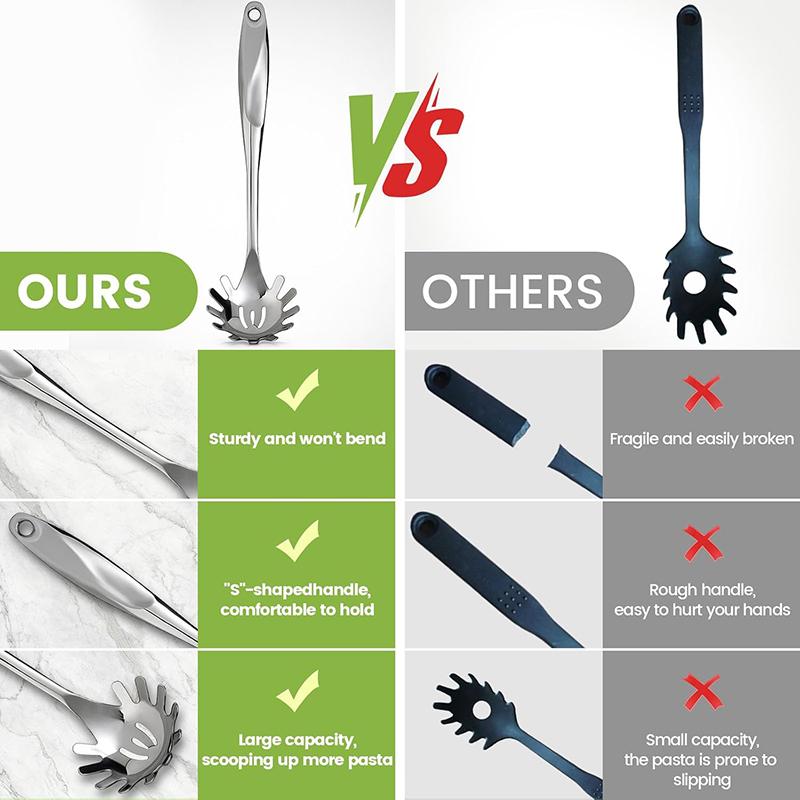 Stainless Steel Spaghetti Spoon 13 Inch Long Handle Pasta Spoon Pasta Fork Noodle Spaghetti Grab Spoon Kitchen Cooking Tools