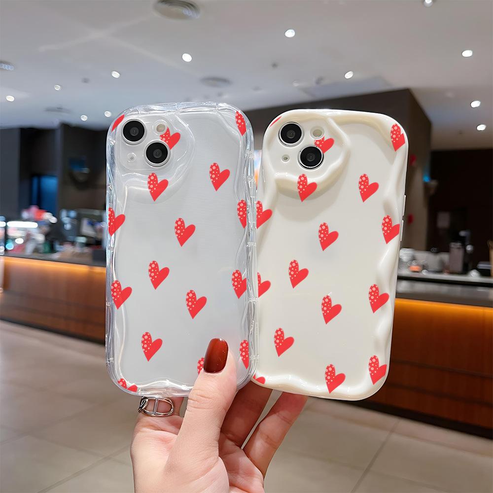 Cross Border Hot Selling Full Screen Heart-shaped Phone Case 16 Pro Max Apple 15 12 13 Wavy Edge 11 XS XR 7 8 Plus Case Funda