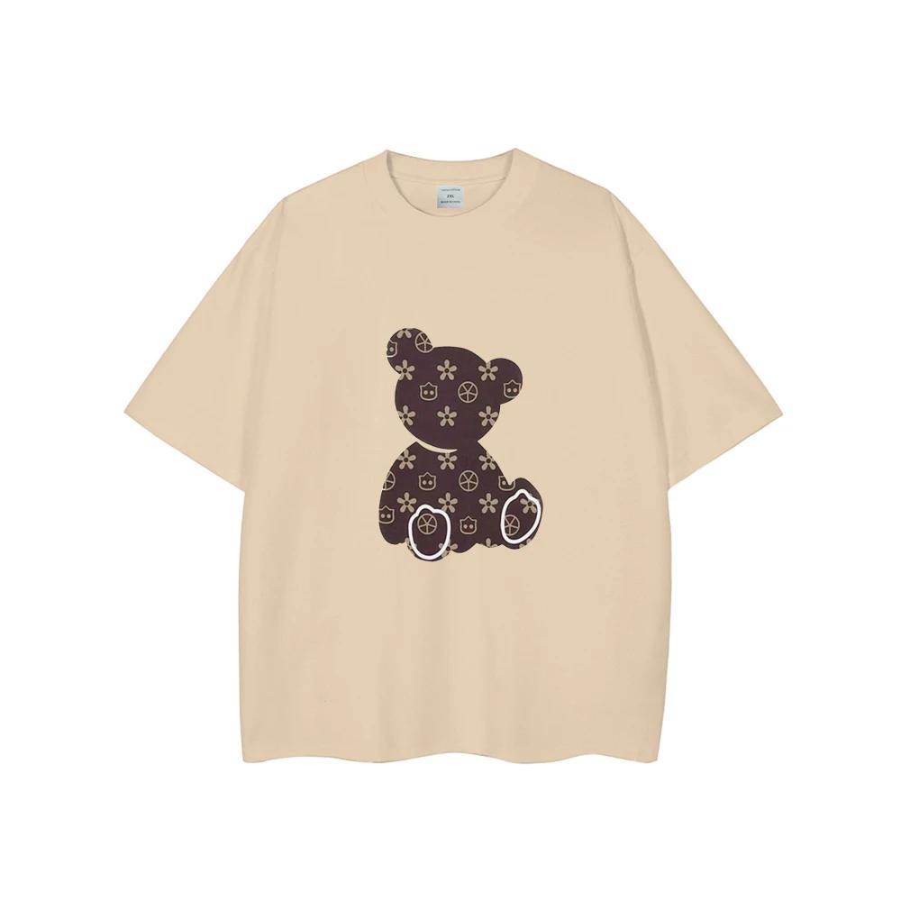 Милая футболка с принтом мультяшного медведя для мужчин, брендовая, роскошная, с круглым вырезом, с коротким рукавом, топы, футболка, повседневные мужские футболки, одежда оверсайз