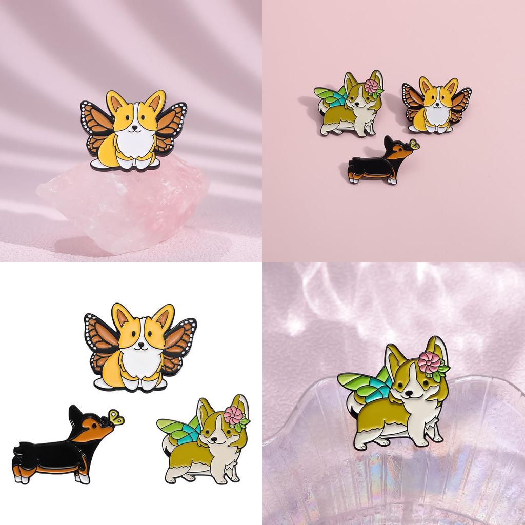 Charming Alloy Brooch In Cute Dog Design From Cartoon Animal Butterfly Series For Trendy Outfits