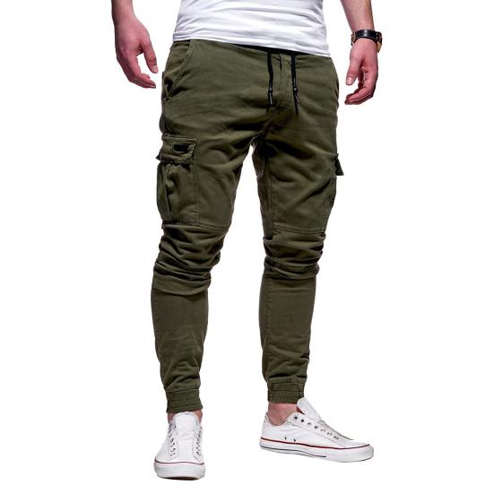 Men Thick Cargo Pants Drawstring Waist Warm Jogger Pants Autumn Winter