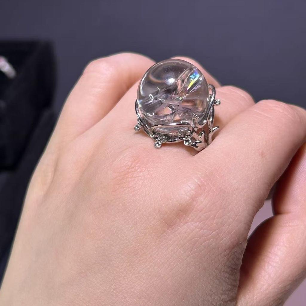 Кольцо из натурального радужного белого кристалла Натуральный кристалл Белый кристалл Подарок