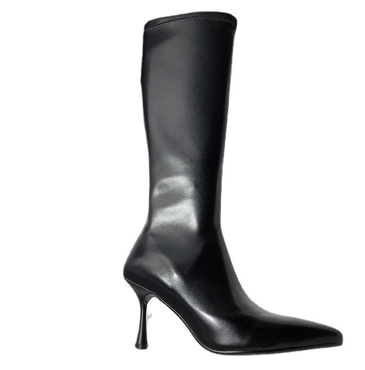 Сапоги на шпильках с боковой молнией, заостренные высокие сапоги, модный стиль, зимние новые модные сапоги, рыцарские сапоги, прилив