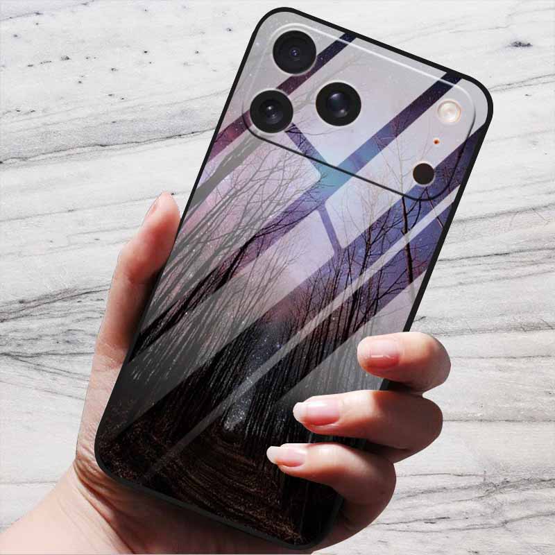 Cartoon Patterns Case For iPhone 17 Pro Plus Capa 17 Pro Max Bumper Luxury Tempered Glass Hard Back Cover iPhone17 Air Funda