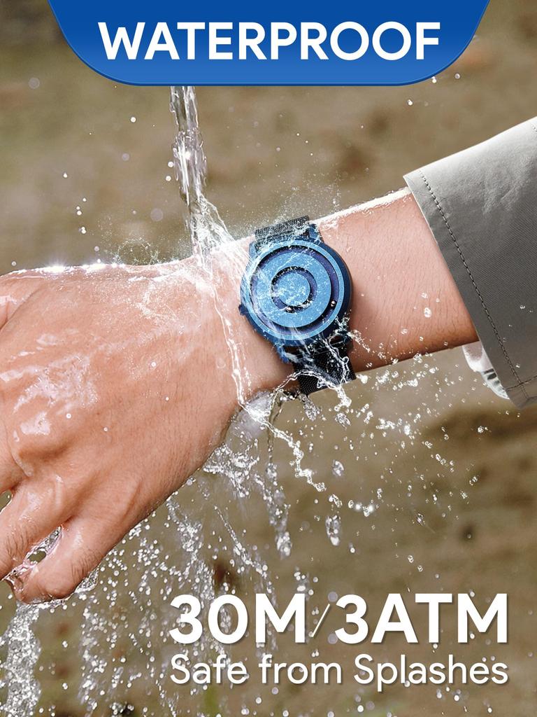 Магнитные часы с шарикоподшипником, кварцевые часы, минимализм, повседневные, водонепроницаемые, 40 мм, черный циферблат, черный ремешок из нержавеющей стали, сетчатый ремень [EUTOUR] Мужские