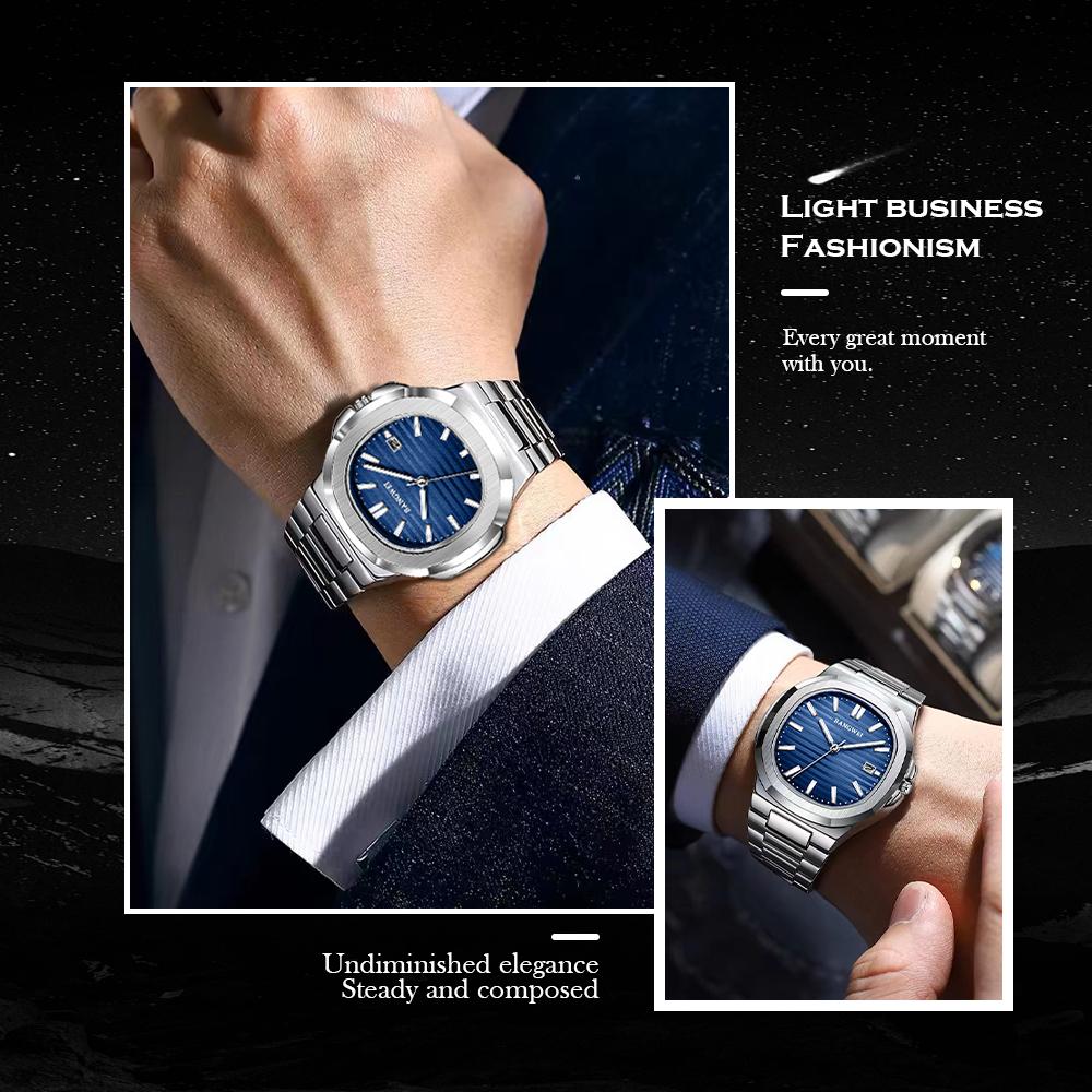 2024 Новые роскошные мужские кварцевые часы 30M Водонепроницаемые автоматические часы с датой из нержавеющей стали Спортивные часы для мужчин Часы