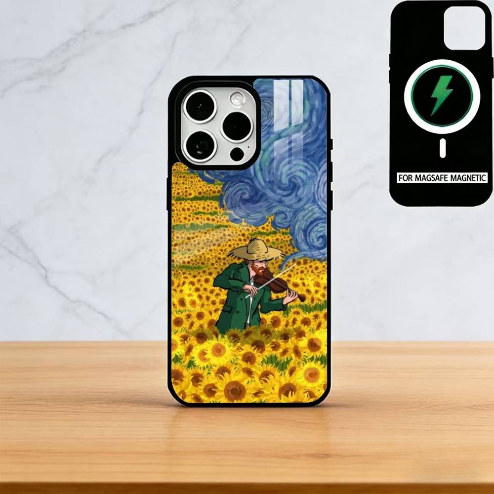 Чехол для телефона Van Gogh Starry Sunflowers Для iPhone17,16,15,14,13,12,11 Plus,Pro Магнитный Для Magsafe Беспроводной Зарядки
