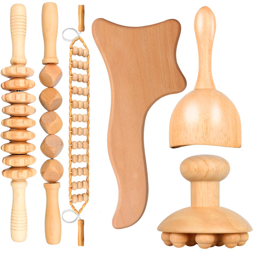 Природный деревянный терапевтический массажер, набор для облегчения боли, против целлюлита, для похудения, лифтинг Гуа Ша, расслабляющий массаж, масло, наборы инструментов для ухода