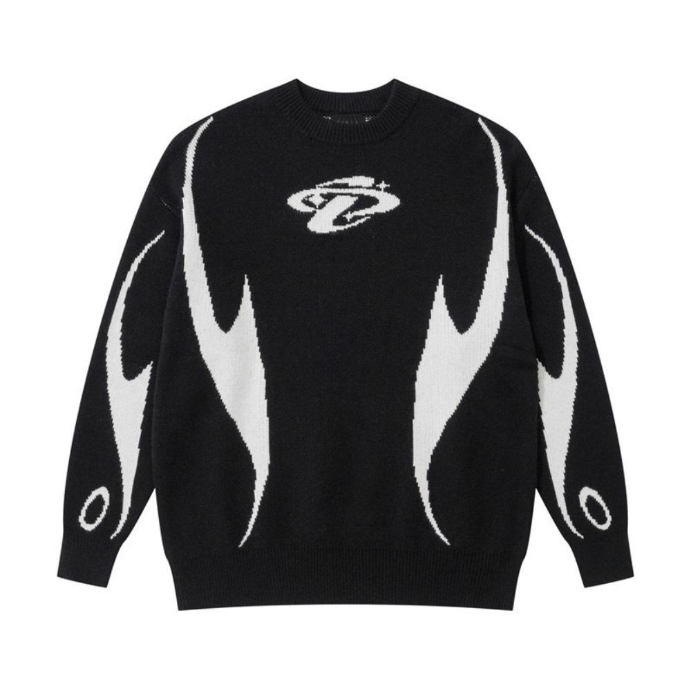 Y2K Harajuku свитер с длинным рукавом толстовка винтажная полоса вышивка Savage Color топы High Street Мужчины Женщины Slim Fit пуловеры