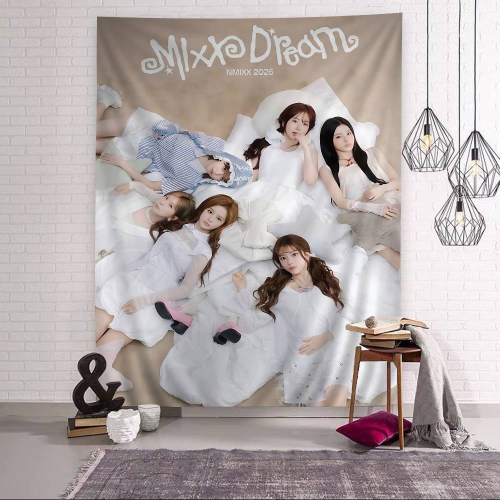 Music Group NNMIXX Anime Tapestry Hippie Flower Wall Carpets Dorm Decor Cheap Hippie Wall Hanging