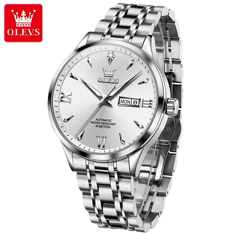 OLEVS Мужские часы класса люкс, мужские автоматические механические часы, водонепроницаемые и светящиеся, из нержавеющей стали, с датой, мужские часы