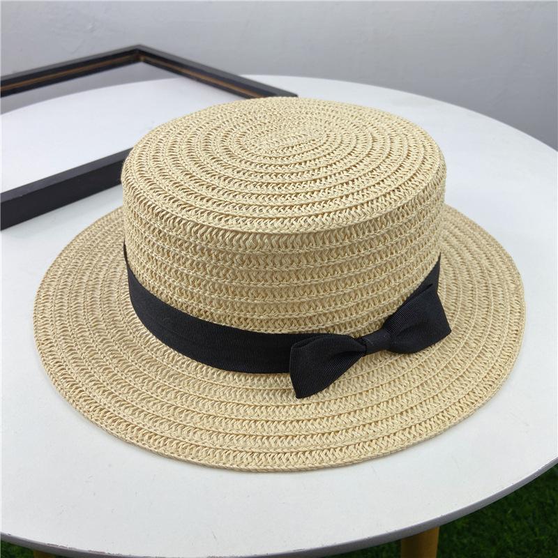 Summer travel fresh bow straw hat women's visor hat beach sunscreen sun hat tide folding