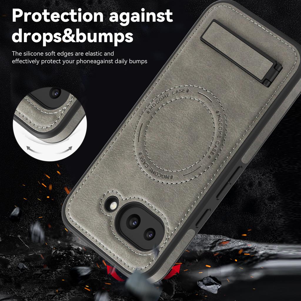 Для чехла Google Pixel 9a, совместимого с MagSafe, с подставкой, кожаная задняя крышка для телефона